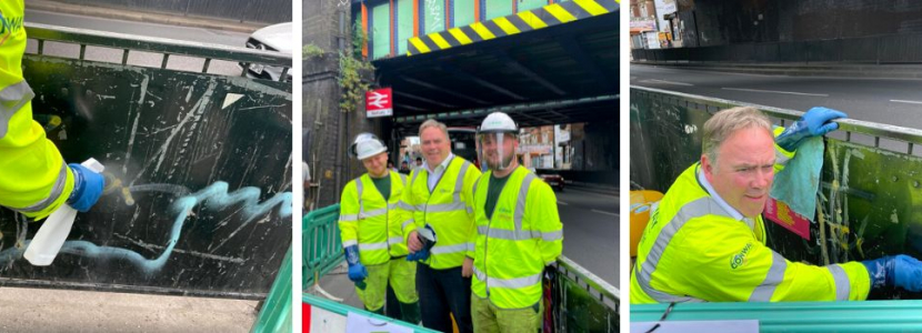 Mayor Jason Perry with the Graffiti Removal Team in Norbury